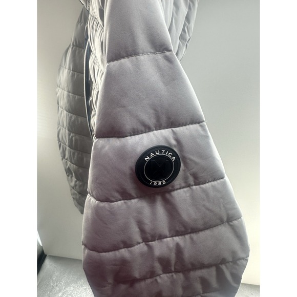 Womens Nautica Gray Silver XL Puffer Jacket Detachable Hood Fleece Pocket - Picture 3 of 14
